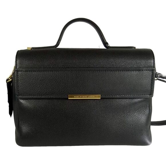 MARC JACOBS WOMEN'S HAIL TO QUEEN DIANA PEBBLED BLACK LEATHER SATCHEL BAG CB - Picture 1 of 10